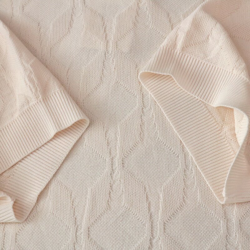 YG-Pull au design jacquard blanc pur pour femmes, taille adt, perles incurvées, tricots respirants et cool
