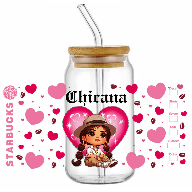 Valentine's Day Cholo Couple Lover For Libbey 16oz Can Glass Anime UV DTF Coffee Can Wrap Libbey Glass Wrap