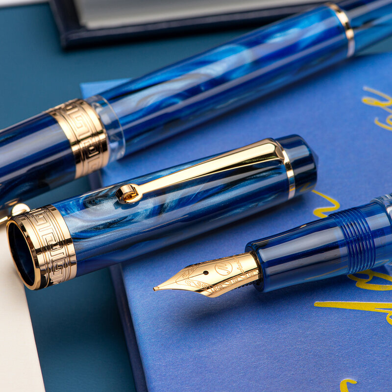Asvine P20 tłok pióro wieczne EF/F/M stalówka, Galaxy akrylowe wzory złoty klip gładkie pisanie długopis biurowy