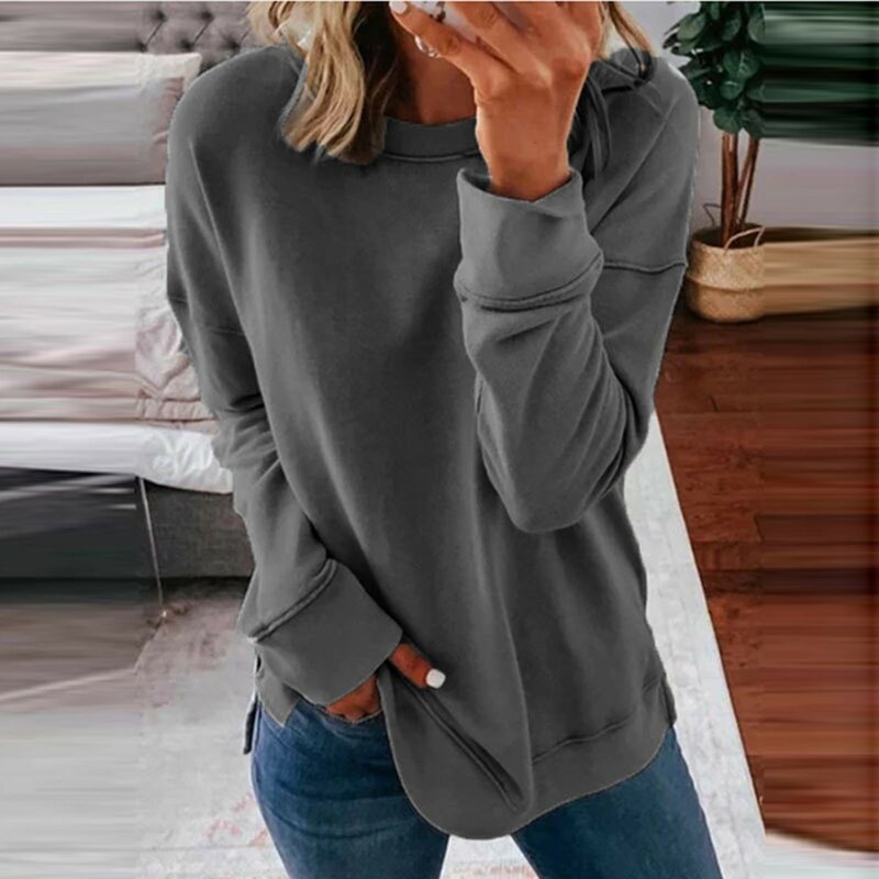Women Hooded Sweatshirts Woman's Casual Fashion Long Sleeve Solid Color Round Collar Hoodie Tops Graphic Pullover Sweatshirts