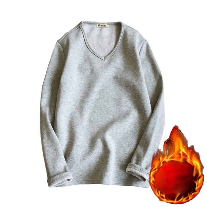 Heren Thermisch Ondergoed Tops Fleece Gevoerde T-Shirt Winter Warme Stevige Tops Lange Mouw Dik T-Ademende Thermo Pullover Effen