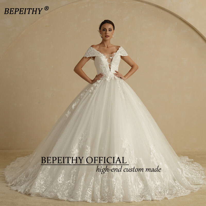 BEPEITHY-Vestido de Noiva com Gola V, Vestido de Noiva, Trem Tribunal, Vestido para Noiva, Vestido com Glitter, Marfim, Hot, Sexy, Bola, 2022