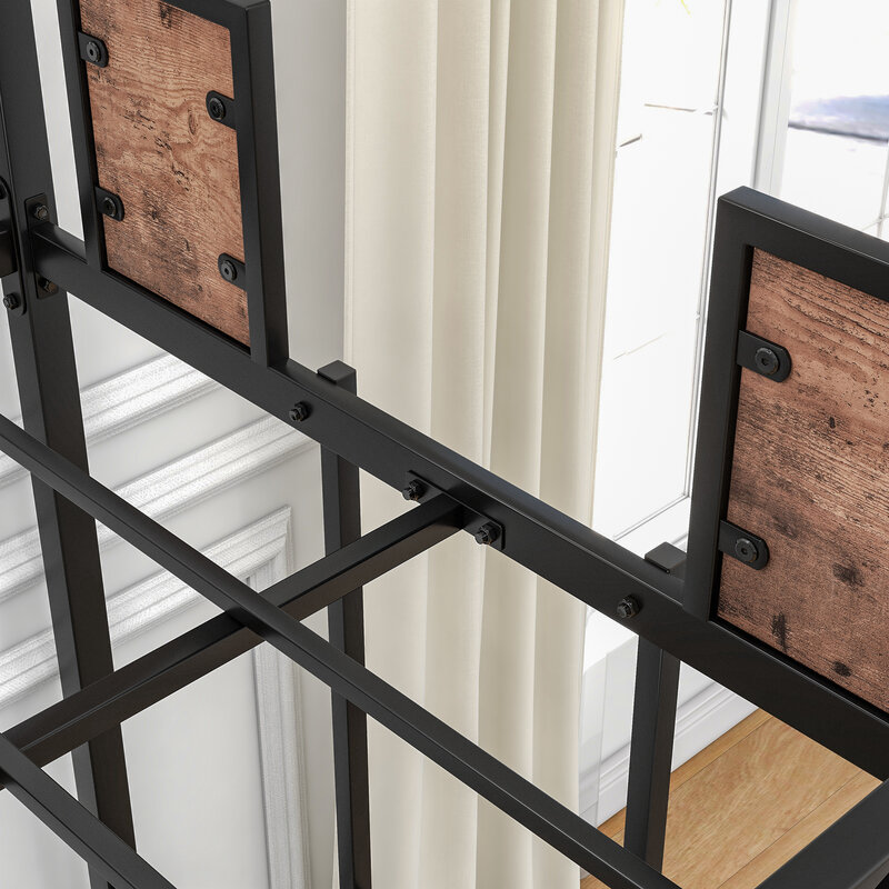 Beliche de metal com escada e corrimento completo, cama de solteiro preta, espaço de armazenamento, sem necessidade de mola