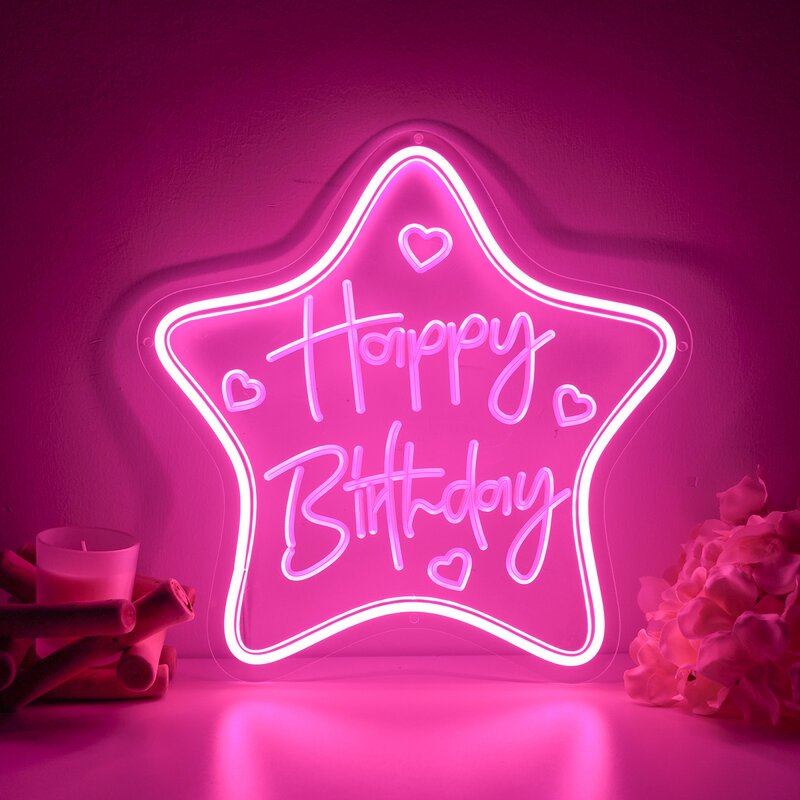 Z okazji urodzin w kształcie gwiazdy LED rzeźbiony znak Neon nocne lampki domowe przyjęcie dekoracje pokoju Boy Girl obsługuje niestandardowe 11 kolorów