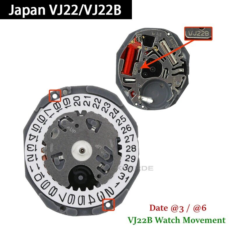 Movimento do relógio de substituição e peças sobressalentes, Japão original, altura total de 4,3mm, VJ22, VJ22B, espessura de 2,71mm