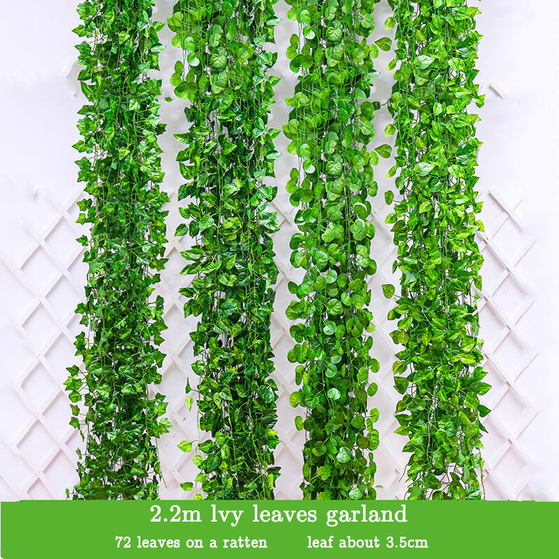 緑の人工植物,210cm,偽の葉,壁の吊り下げ,家の庭の装飾,結婚披露宴の花輪の葉