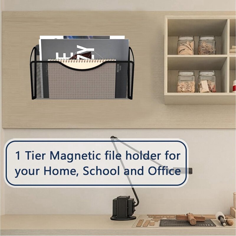 Dudukan File magnetik 1-Tier kapasitas rak majalah gantung kantor untuk kulkas, lemari File