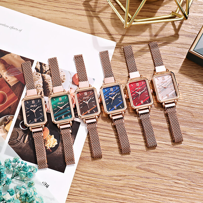 Relógios femininos luxo simples retro retangular dial pulseira de aço inoxidável relógio de pulso de quartzo