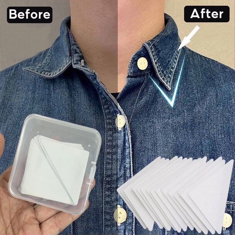 30 pz/scatola collare adesivo camicie t-shirt colletto alla coreana Shaper cuscinetti fissi antirollio Pad adesivo adesivi adesivi invisibili chiusura