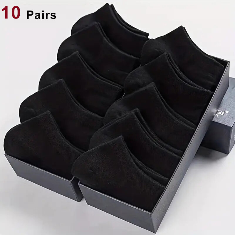 10 Pairs Boat Socks Men's Business Sport Sweat Absorption Mature Summer Autumn Solid Color Non Pilling Versatile Low Ankle Socks