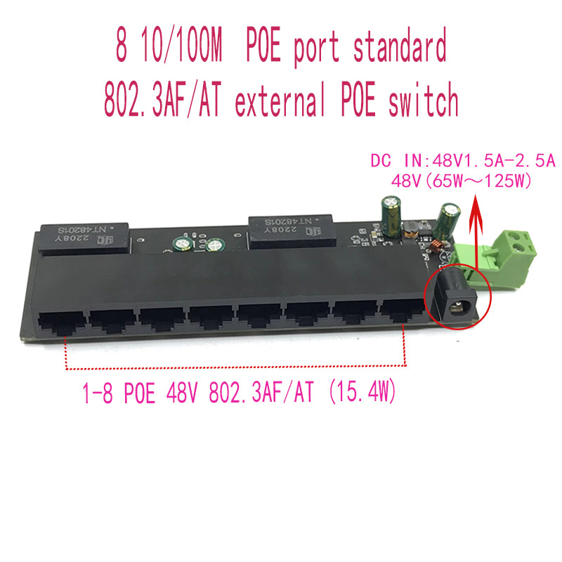Standardowy protokół 1/802 af/przy 48V POE OUT/48V przełącznik poe 100 mb/s POE poort;100 mb/s UP Link poort; Przełącznik zasilany poe NVR