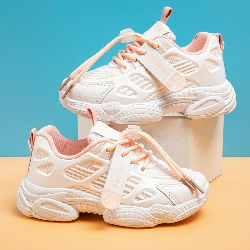 Sepatu anak laki-laki & perempuan, sneaker olahraga warna putih anti Slip, nyaman bernafas Unisex Musim Semi & panas ukuran 26-37