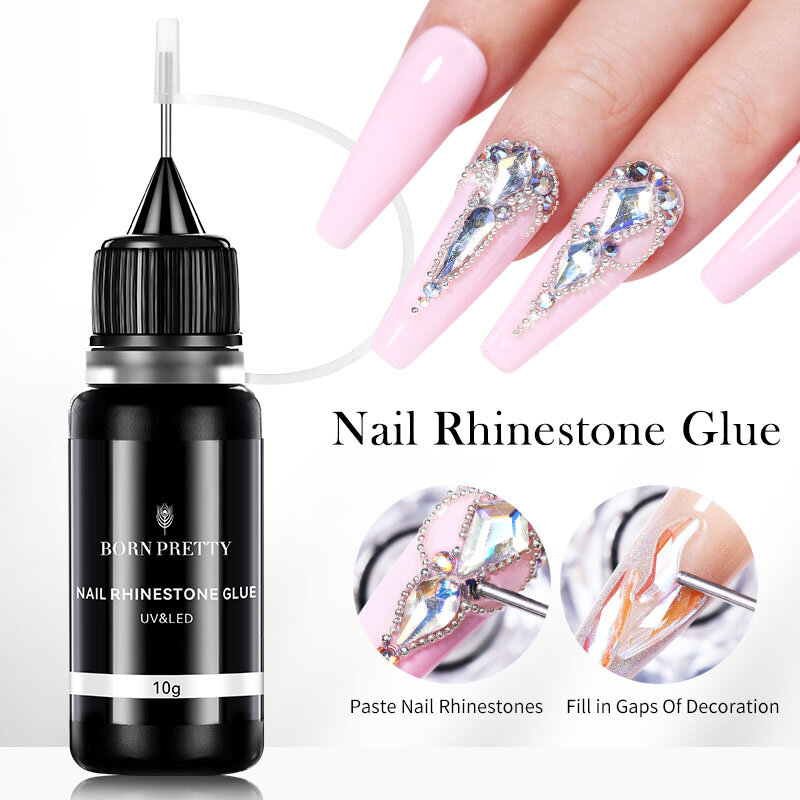 BORN PRETTY-pegamento adhesivo de diamantes de imitación para uñas, para pegar el taladro, tranparente, barniz de Gel para manicura UV LED, 10g