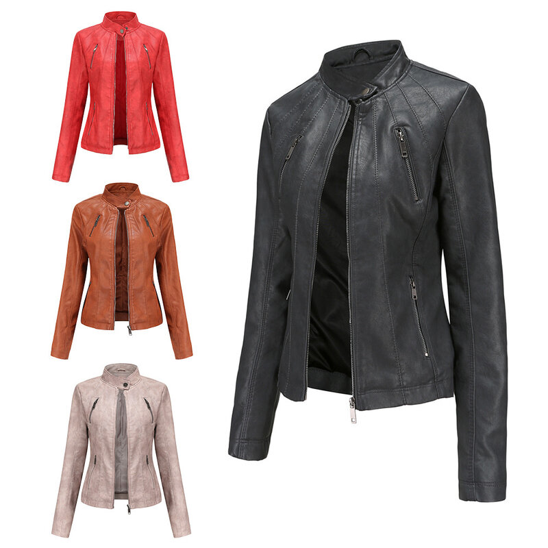 2024new women's popular short leather jacket women's thin jacket spring and autumn jacket leather jacket