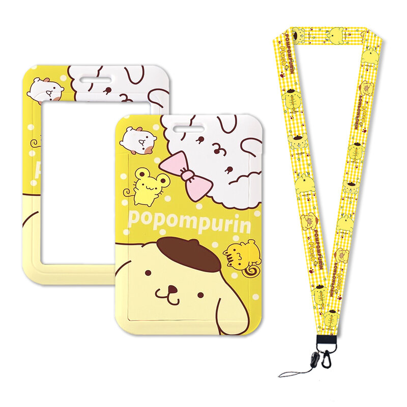 W Pompom Purin Students Cartoon Children Anime Hello Kitty Card Holder Access Control Card Holder KT Bus Subway Protective Cover