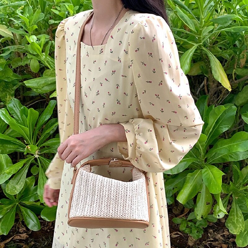 Плетеная бежевая сумка через плечо из травы, сумка в стиле бохо, Плетеная соломенная сумка на плечо, летняя пляжная сумка, женская сумка для макияжа, дорожная сумка