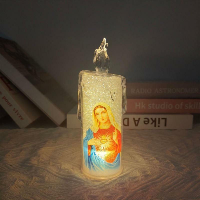 Sztuczne świece LED Devotion modlitewna świeca elektryczna sztuczna świeca prezent religijny sztuczne świece bezpłomieniowe świece pieńkowe LED filar