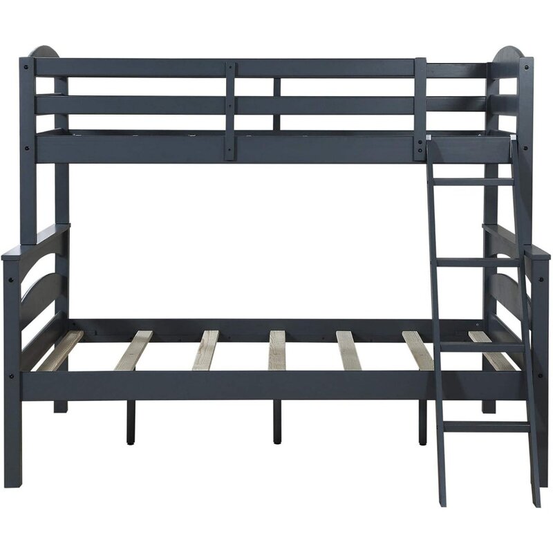 Children Bunk Bed, Solid Wood Bunks Beds with Ladder and Guard Rail, Twin Over Full, Beds Bases & Frames, Children Bunk Bed