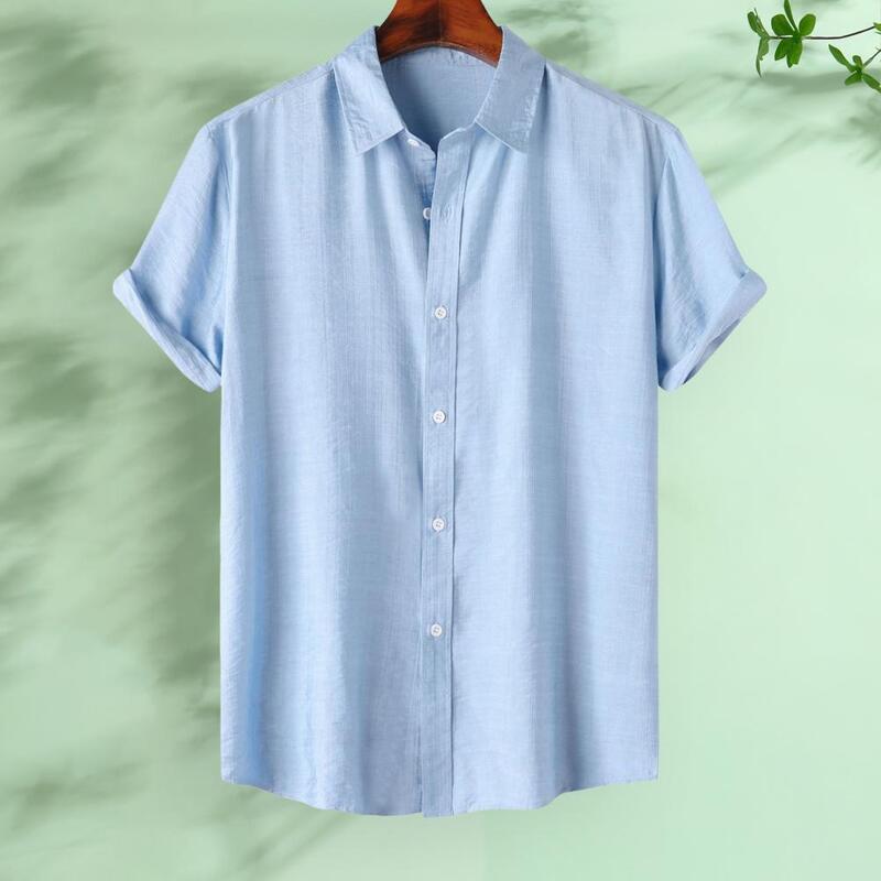 Рубашка мужская с воротником с лацканами, стильная блуза из бесшовной эластичной ткани, удобная деловая повседневная одежда, короткий топ, на лето