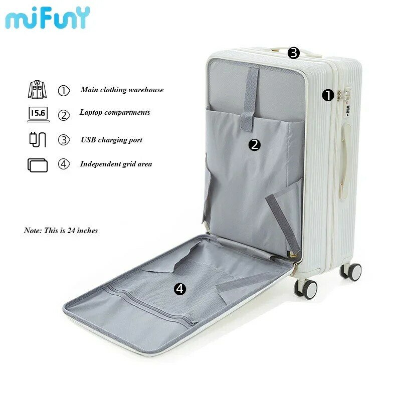 Przedział bagażowy Mifuny z interfejsem USB otwór z przodu pokrowiec na wózek walizka podróżna mody z uchwytem na kubek hasło modelu 2023