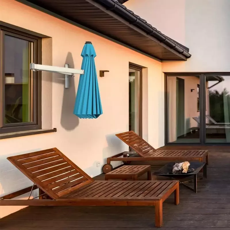 壁に取り付けられたパティオ傘、屋外、調整可能なポール、傾斜サンシェード、風を防ぎます