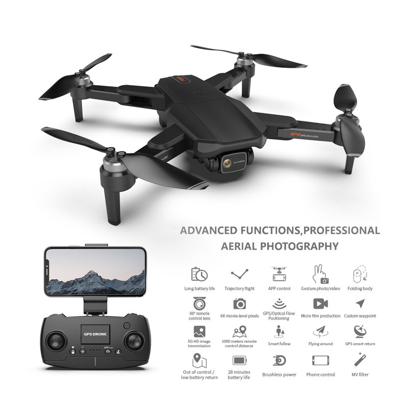 Drone Quadcopter Dobrável com Câmera Dual HD, WiFi RC Helicóptero Presentes, Motor Profissional Sem Escova, 5G, F188, GPS, 6K