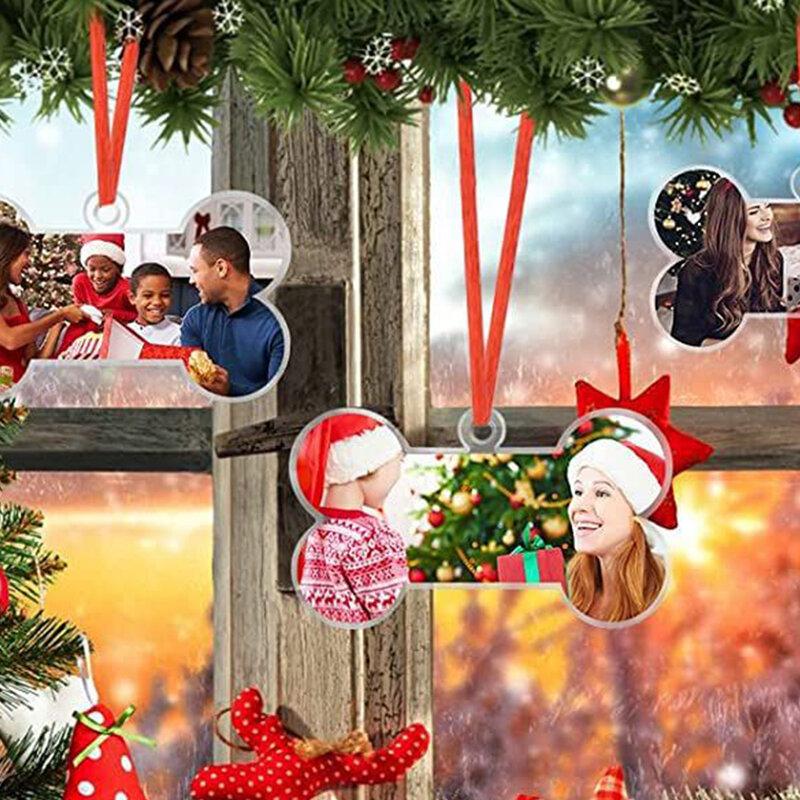 Adornos acrílicos 20 piezas para árbol de Navidad, etiqueta transparente con forma de hueso de perro, accesorios colgantes para colecciones artesanales