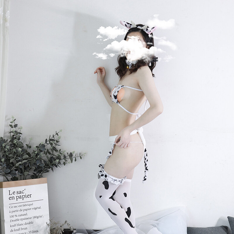 Disfraz de Cosplay de vaca para niñas, Bikini de sirvienta, ropa de baño de Anime, sujetador, medias