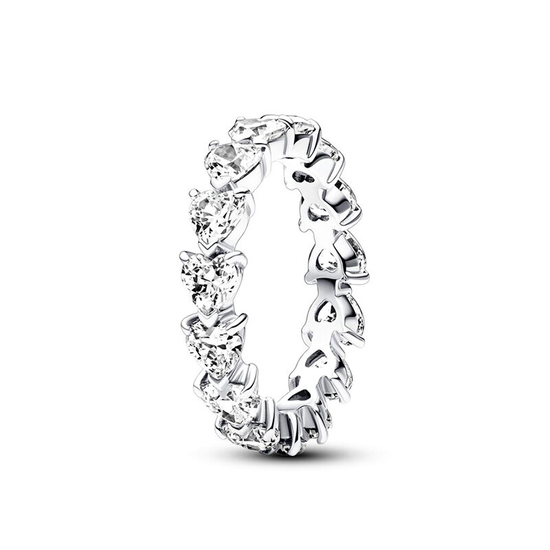 2024 New 925 Silver Ring Row of Hearts Eternity Ring Handwritten Love Ring For Women Engagement Pandora Jewelry Anniversary Gift
