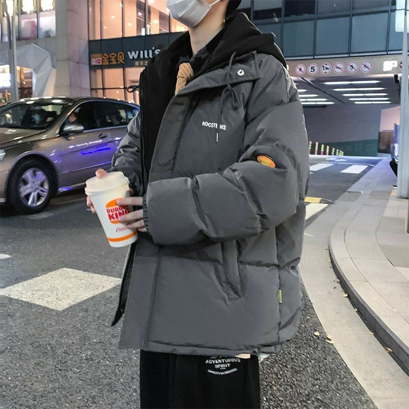 Parki z kapturem mężczyźni jednolite, luźne codzienny koreański styl zimowy ciepły nastolatek minimalistyczny Hipster luźny główna ulica klasyk