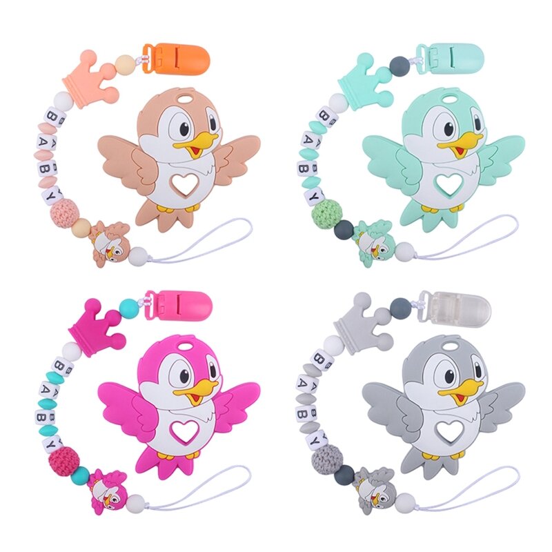 F62d animal desenhos animados pássaro contas chupeta titular com clipe mascar dentição brinquedos modernos unisex chá
