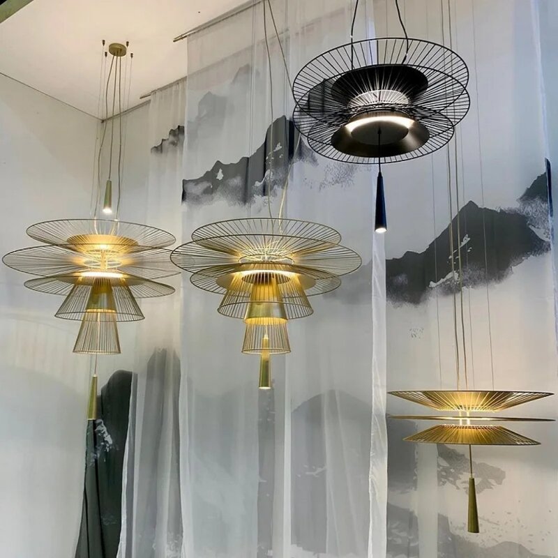 Flying Saucer Pendurado Lâmpadas para Teto, Luxo Metal Luzes Pingente, Restaurante LED Chandelier, Modern Loft Home Decorações