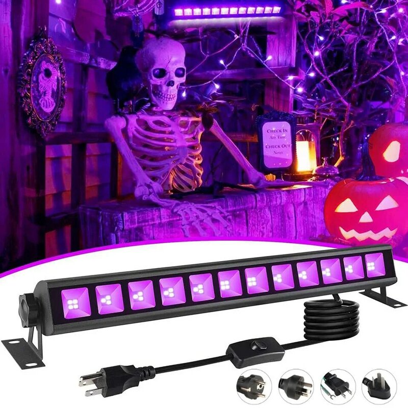 Bilah lampu hitam LED 40W, lampu UV hitam dengan kabel daya 5 kaki, steker dan sakelar, pesta gelap untuk lampu panggung Halloween berpendar