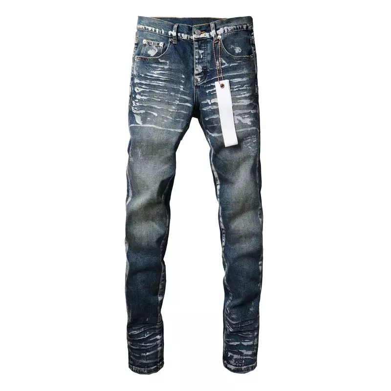 ROCA ungu kualitas terbaik jeans merek dengan biru gelap terang dan cat perak tertekan mode perbaikan rendah Denim kurus celana