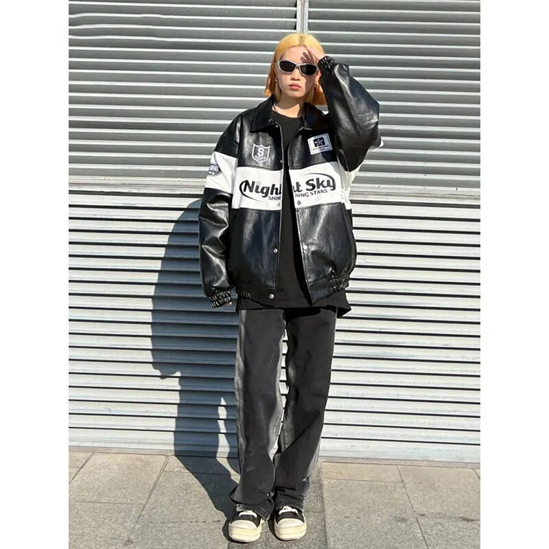 Куртка-бомбер женская кожаная в стиле хип-хоп