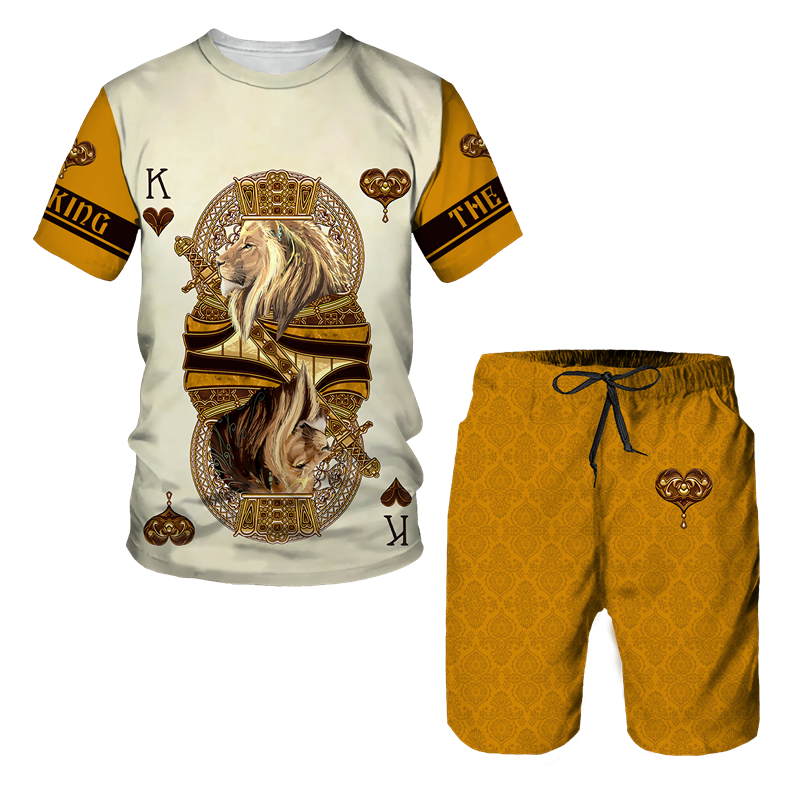 Футболка мужская с 3D-принтом тигра, повседневная спортивная одежда, уличный костюм, спортивные шорты, костюм из 2 предметов, лето