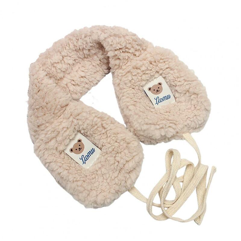 Foldable Earmuffs Winter Outdoor Foldable Cartoon Bear Pattern Warm Earmuffs for Women Girls Soft Furry Ear Covers with Lace-up