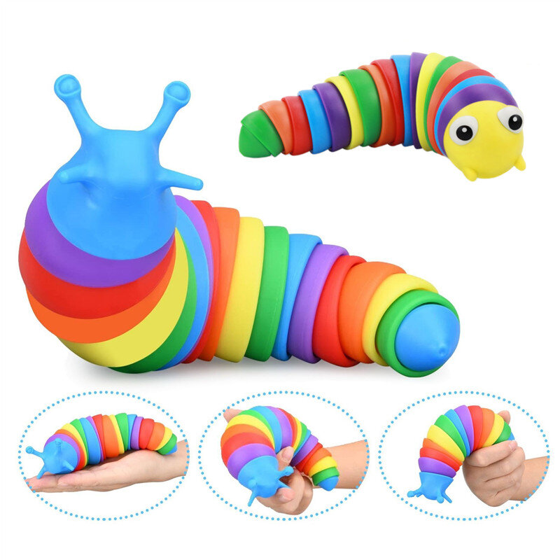 Flexible Fingertip Sensory Novelty emulation Worm Toy Children Antistress Squirming Slug Gift Decompression Cute Rainbow Slug