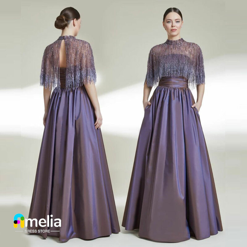 Amelia Dubai A-Line O Neckline Prom Dress Floor Length With Short Sleeves Evening  Summer Elegant Party Dress For Women 2023
