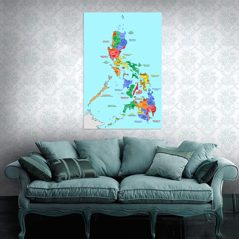 Mapa de Filipinas para pared, Póster Artístico en inglés, lienzo no tejido, pintura, decoración del hogar para sala de estar, 100x150cm