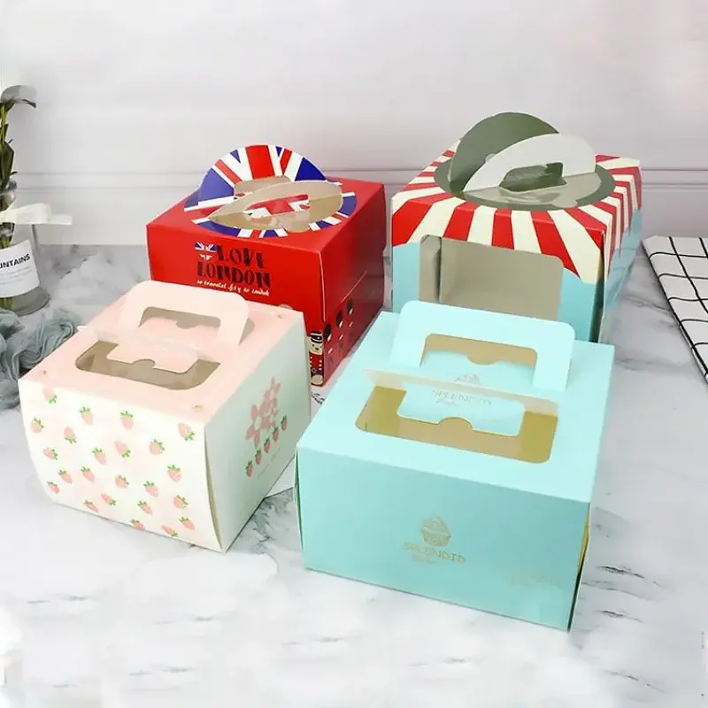 Customized productY52 Portable Bakery Pie Cake Packaging Take Out fast food Box Disposable cake paper box With Window and