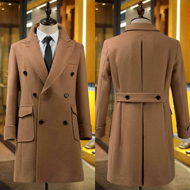 Męski płaszcz z grubej wełny formalny dwurzędowy długi płaszcz zimowy styl angielski na zamówienie męska kurtka