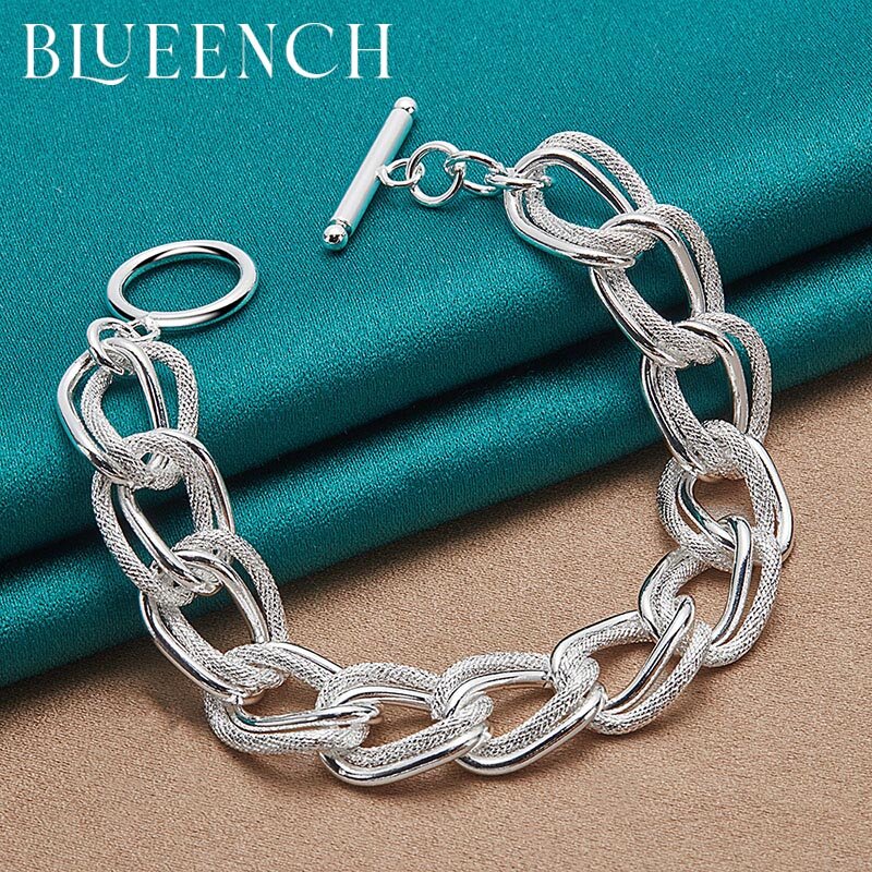 Blueench 925 Sterling Silver Double Link OT Buckle Bracelet for Women Evening Party Fashion Casual Jewelry
