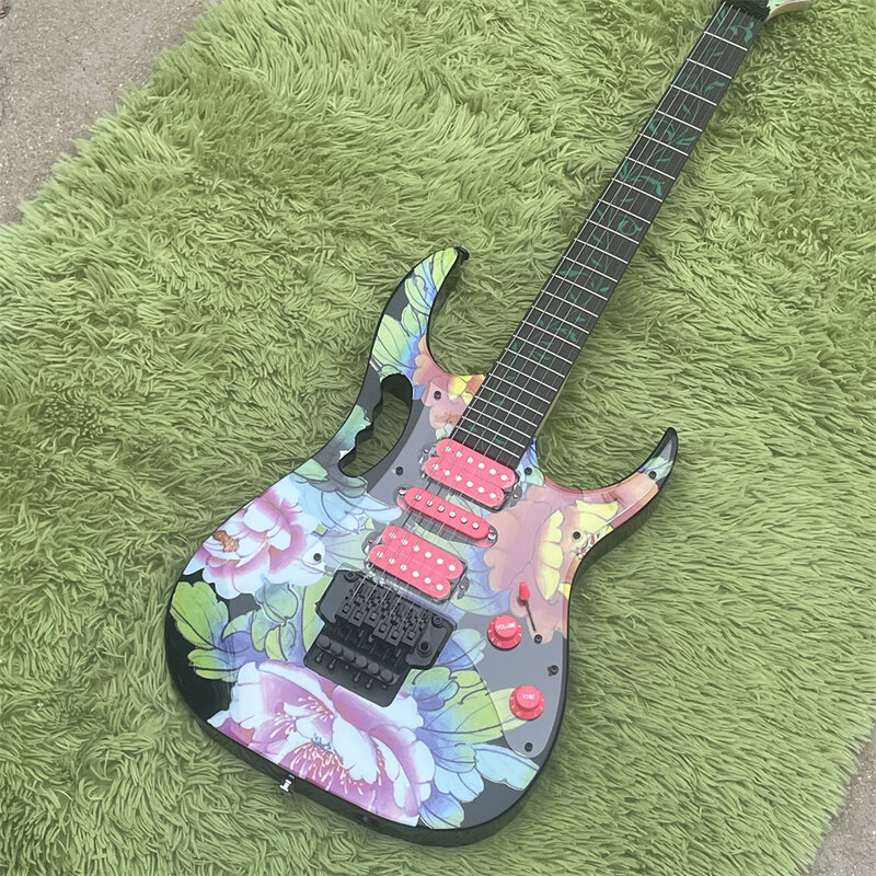 Guitarra elétrica floral com corpo mogno, frete grátis em estoque, 77FP