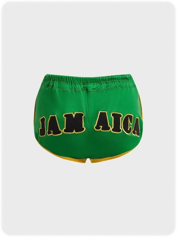 Short de broderie de lettres jamaïcaines pour femmes, esthétique Y2K, pantalon décontracté F coréen, pantalon large, pantalon de sport élastique adt