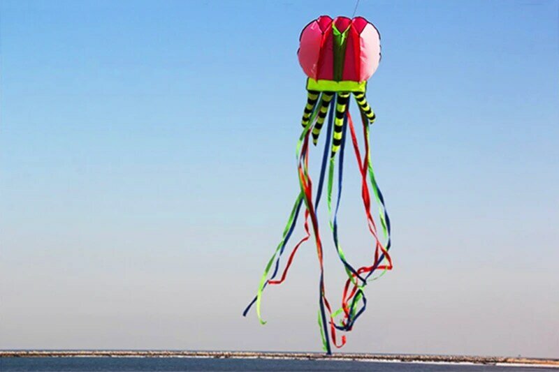 free shipping 8m large jellyfish kites flying octopus kite reel ripstop nylon fabric kevlar line paragliding toys adults kites