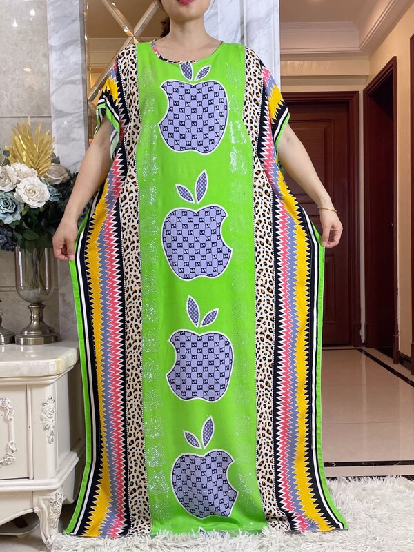 2024Hot Selling Short Sleeve African Dress With Big Scarf  Floral Print  Long Cotton Lady Elegant Summer Maxi Casual Loose Abaya
