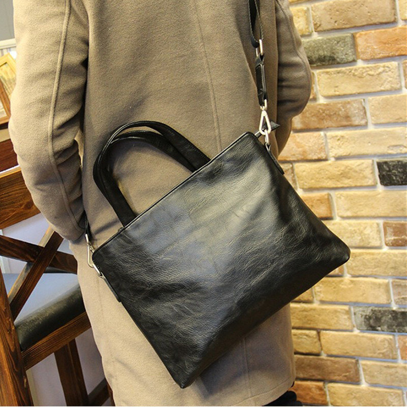Business Black Men's Briefcase PU Leather Handbag For Documents Luxury Shoulder Messenger Bag Horizontal Man Laptop Bag