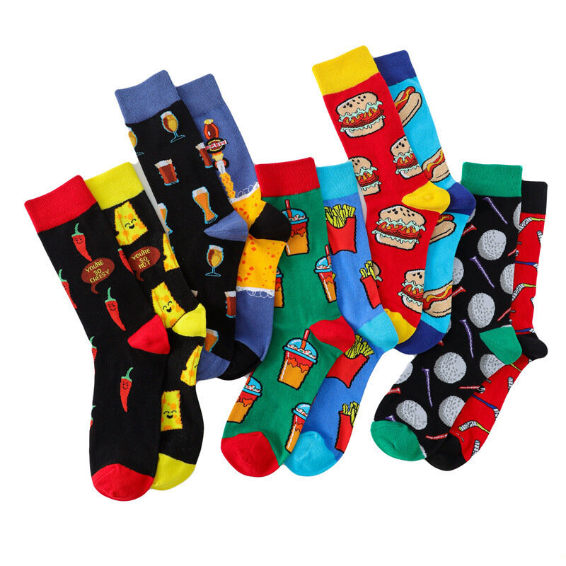 New Creative Couple Style Personalized AB Fashion Socks Cartoon Jacquard Mid length Cotton Socks