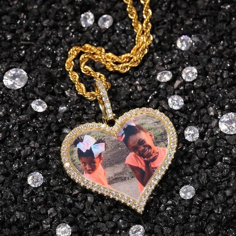 Uwin-Collier photo personnalisé pour homme, breloque coeur, bijoux glacés, dos solide, Hip Hop Bling, cadeau de tennis, JON